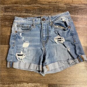 Aeropostale High Waisted Midi Denim Shorts Size 0 Distressed Cuffed